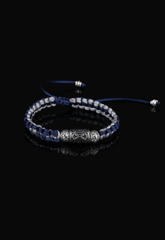 DAGAZ Lucidus Viking Bracelet with Navy Blue and Silver Shambala Threads