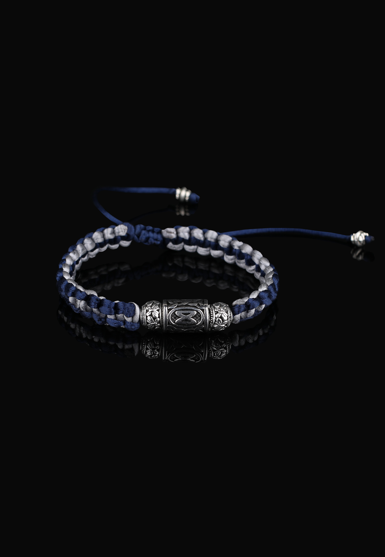 DAGAZ Lucidus Viking Bracelet with Navy Blue and Silver Shambala Threads