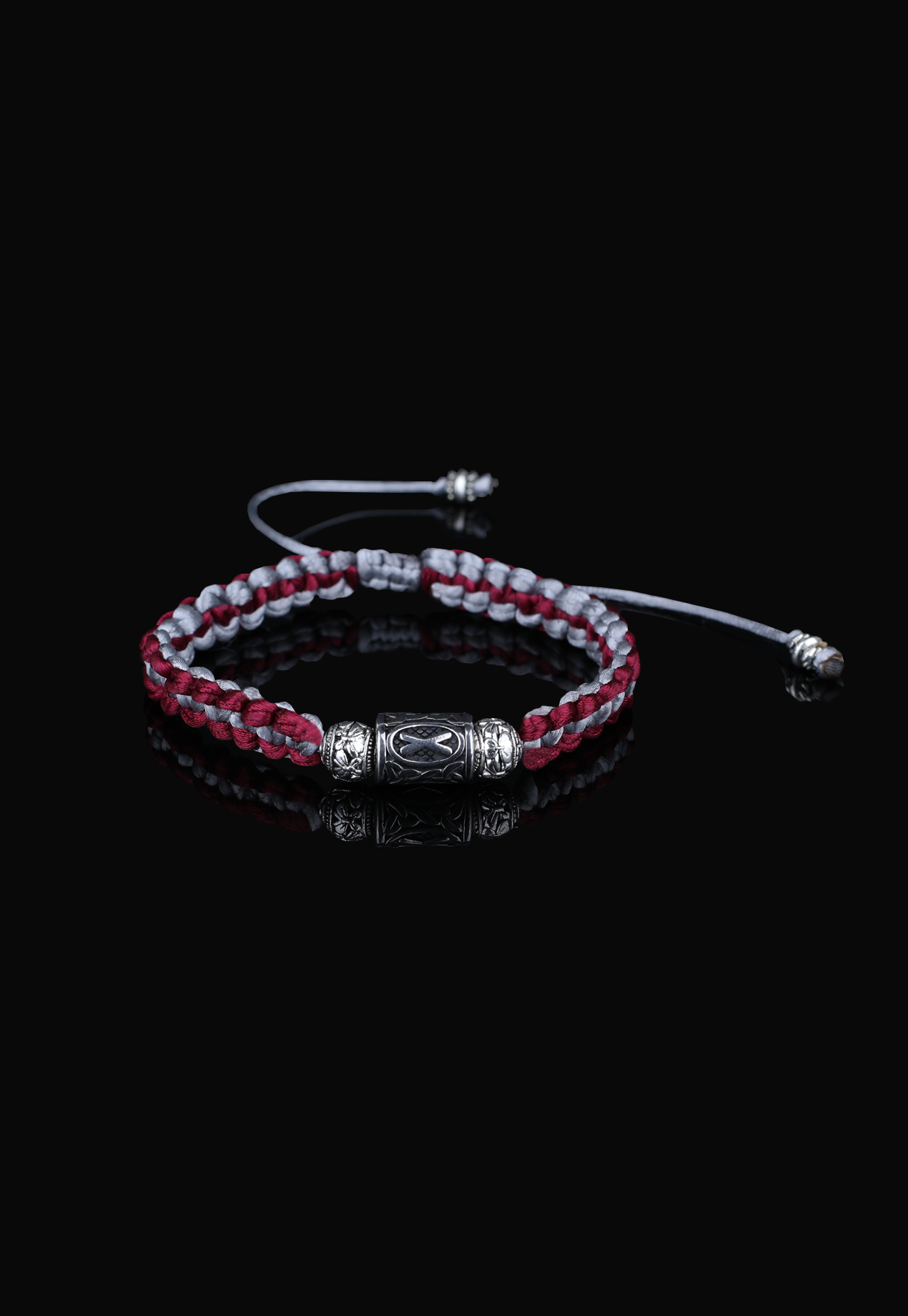 GEBO Lucidus Viking Bracelet with Burgundy and Silver Shambala Threads
