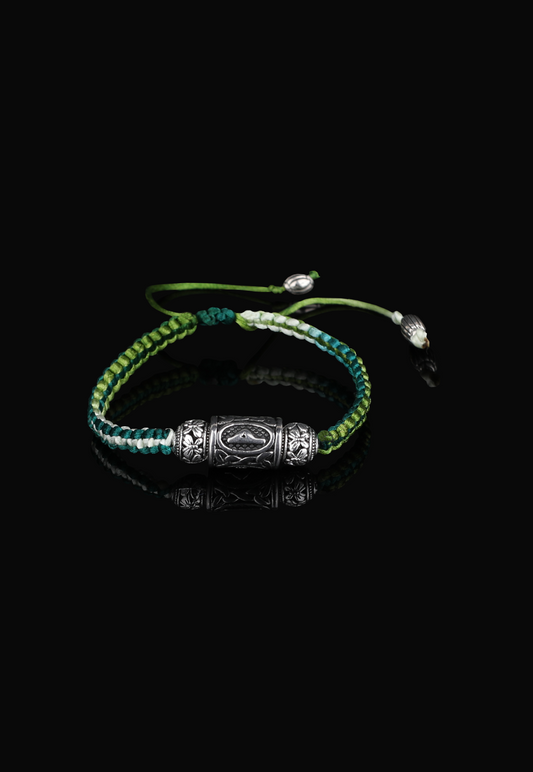 THURISAZ Lucidus Viking Bracelet with Green and White Shambala Threads